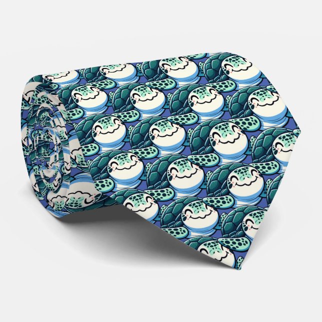 Charming Sea Turtle - aquatic, cute, cartoon Tie (Rolled)