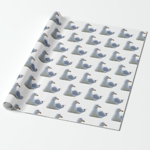 Charming Seagull at Rest – Coastal Bird Art White Wrapping Paper