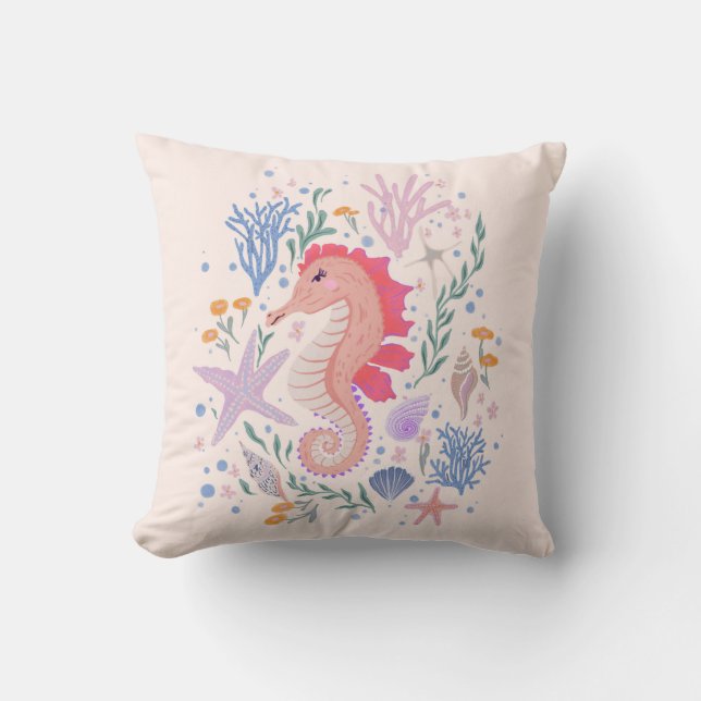 Charming Seahorse and Coral Reef  Cushion (Front)