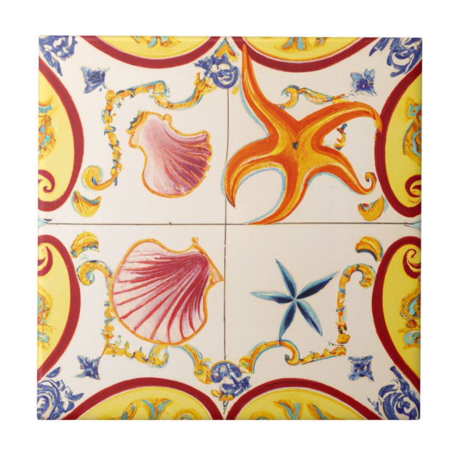 Charming Seashells and Starfish Tile (Front)