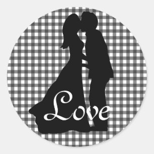 Charming Silhouette Kissing Couple Wedding Classic Round Sticker