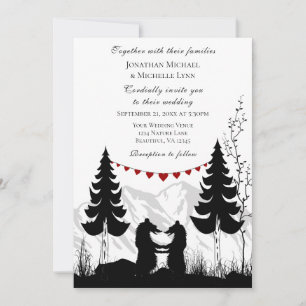Charming Silhouette Mountain Bear Couple Wedding Invitation