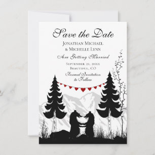 Charming Silhouette Mountain Bear Couple Wedding Save The Date