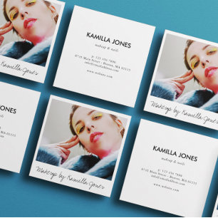 Charming Simple Retro Makeup Artist Photo Square Business Card