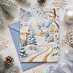 Charming Snow-Covered Village Christmas Card