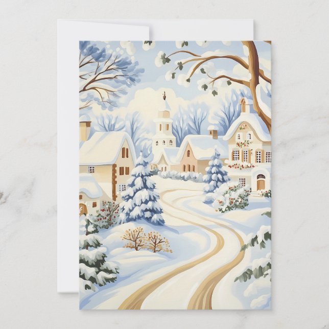 Charming Snow-Covered Village Christmas Card (Front)