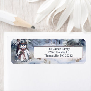 Charming Snowman Watercolor Winter Forest Address