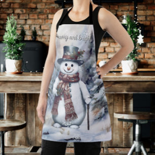 Charming Snowman Watercolor Winter Forest Apron