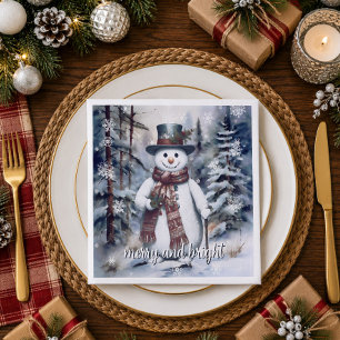 Charming Snowman Watercolor Winter Forest Party Napkin
