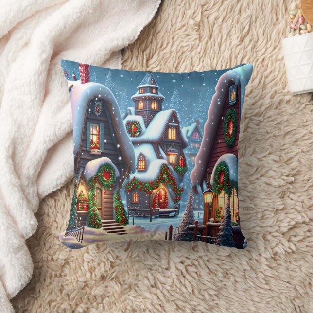 Charming snowy Christmas village  Cushion (Blanket)