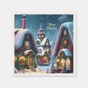 Charming snowy Christmas village custom Napkin