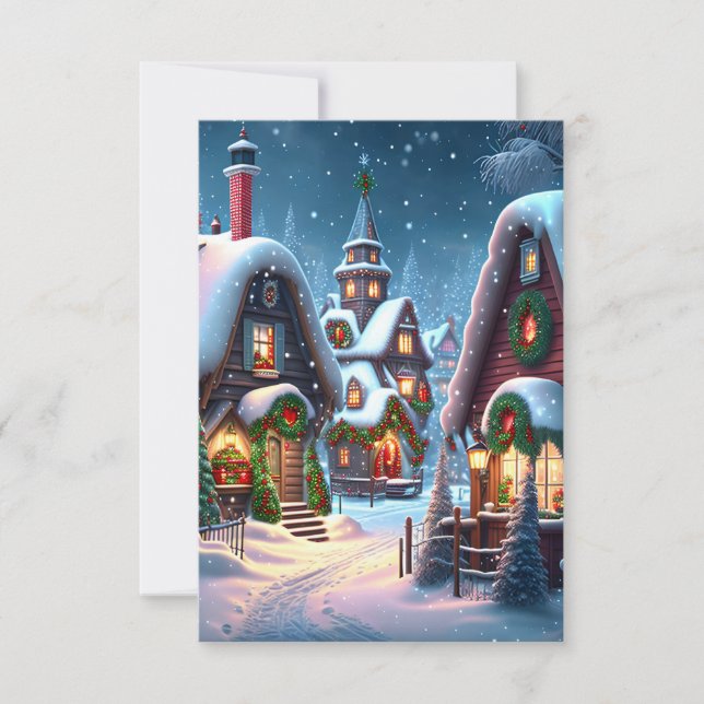 Charming snowy Christmas village Open House  Invitation (Front)