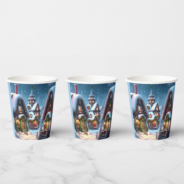 Charming snowy Christmas village  Paper Cups (Multi)