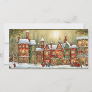 Charming Snowy Village Christmas Card 3 Photos