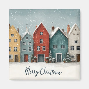 Charming Snowy Village "Merry Christmas" Magnet