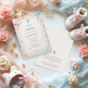 Charming Soft Botanical Floral Frame Baptism Invitation