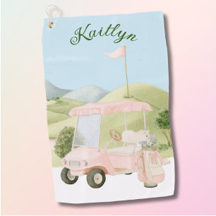 Charming Soft Pink Golf Gal Cart Course Name Towel