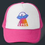 Charming Space Aliens Martians UFO Cute LOVE Trucker Hat<br><div class="desc">Hope you like this fun  design. Add your own text to the front or back. Check my shop for more matching items like stickers,  mugs,  cards,  tshirts,  towels,  wrapping paper as well as other patterns. Thanks for shopping with me! if you'd like something custom let me know!</div>