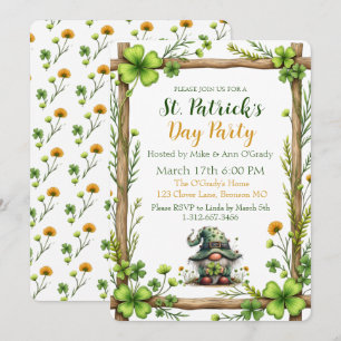 Charming Spring Clover & Gnome Invitation 