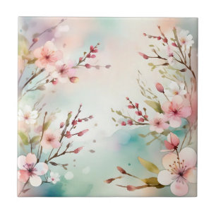 Charming Spring Watercolor Flowers Tile