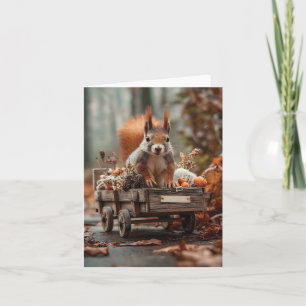 Charming Squirrel with Miniature Wooden Wagon Holiday Card