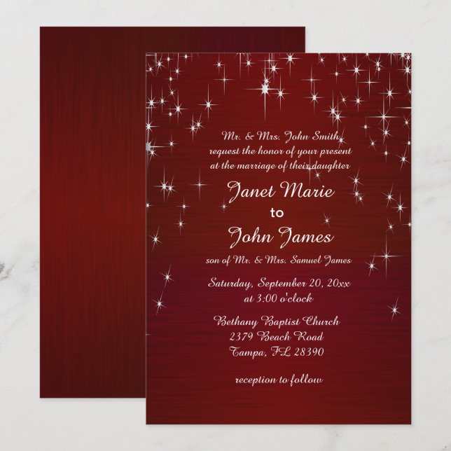 Charming Star Struck Wedding | Burgundy Red Invitation (Front/Back)