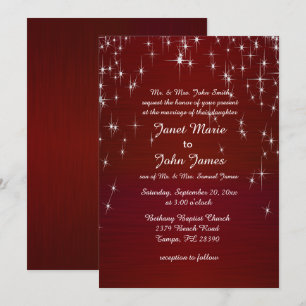Charming Star Struck Wedding   Burgundy Red Invitation