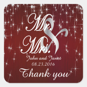 Charming Star Struck Wedding   Burgundy Red Square Sticker