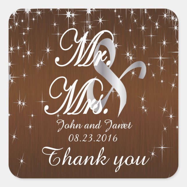 Charming Star Struck Wedding | Chocolate Brown Square Sticker (Front)