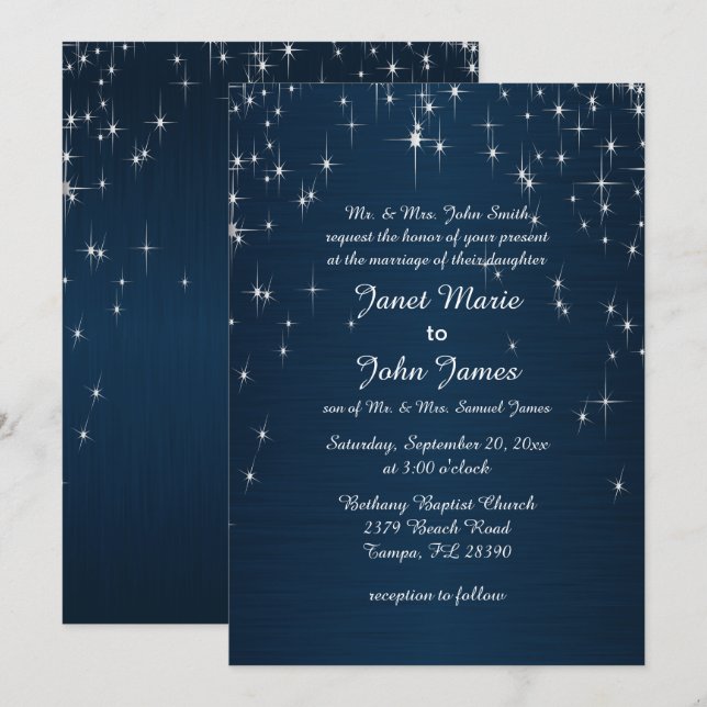Charming Star Struck Wedding | Navy Blue Invitation (Front/Back)