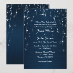 Charming Star Struck Wedding   Navy Blue Invitation