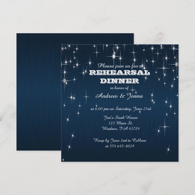 Charming Star Struck Wedding | Navy Blue Invitation (Front/Back)