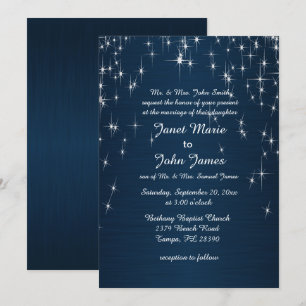 Charming Star Struck Wedding   Navy Blue Invitation