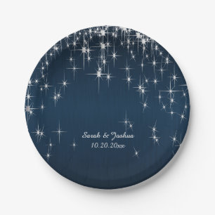 Charming Star Struck Wedding Navy Blue Paper Plate