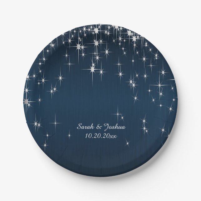 Charming Star Struck Wedding | Navy Blue Paper Plate (Front)