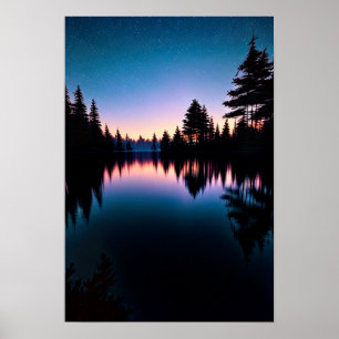 Charming Starry Night and Vast Lake Poster