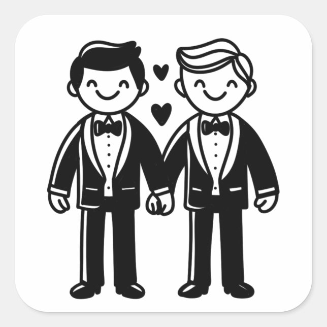 Charming Stick Figure Gay Grooms Wedding Square Sticker (Front)