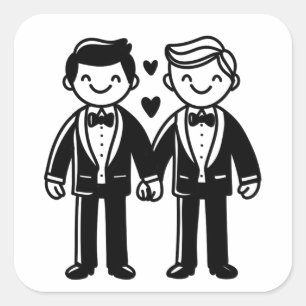 Charming Stick Figure Gay Grooms Wedding Square Sticker