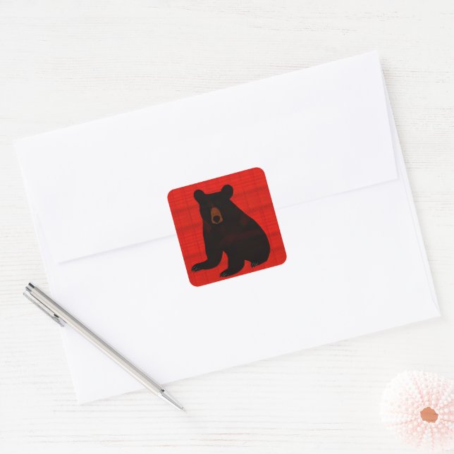 Charming Story Book Black Bear Cub Square Sticker (Envelope)