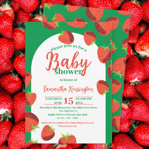 Charming Strawberry Green Baby Shower Invitation