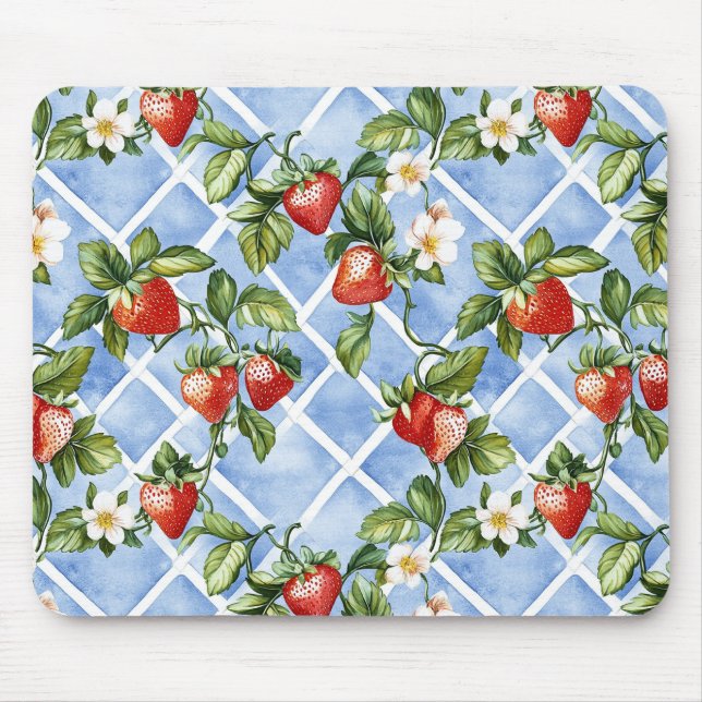 Charming Strawberry & Leaf Pattern – Vintage (2) Mouse Mat (Front)