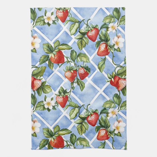 Charming Strawberry & Leaf Pattern – Vintage (2) Tea Towel (Vertical)