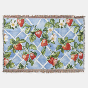 Charming Strawberry & Leaf Pattern – Vintage (2) Throw Blanket