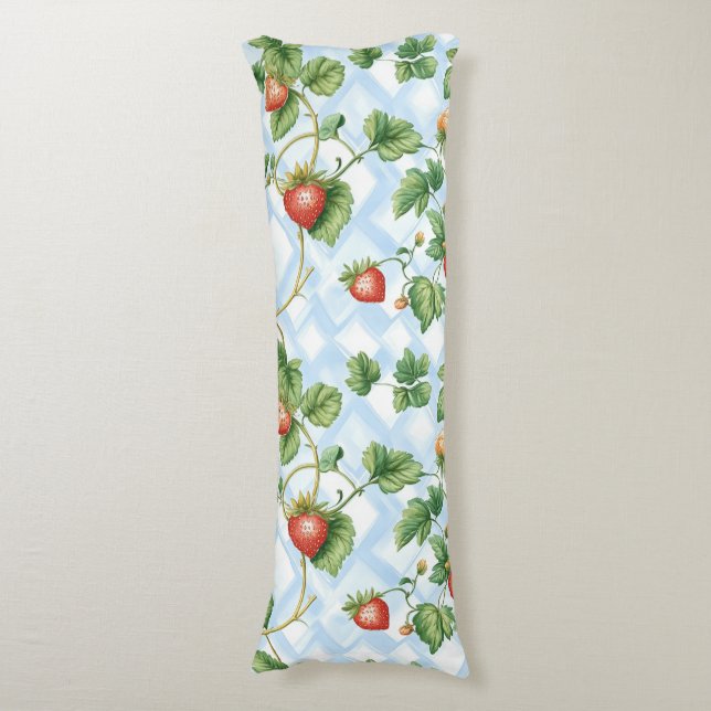Charming Strawberry & Leaf Pattern – Vintage Body Cushion (Front Vertical)