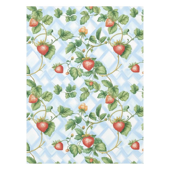 Charming Strawberry & Leaf Pattern – Vintage Tablecloth (Front)