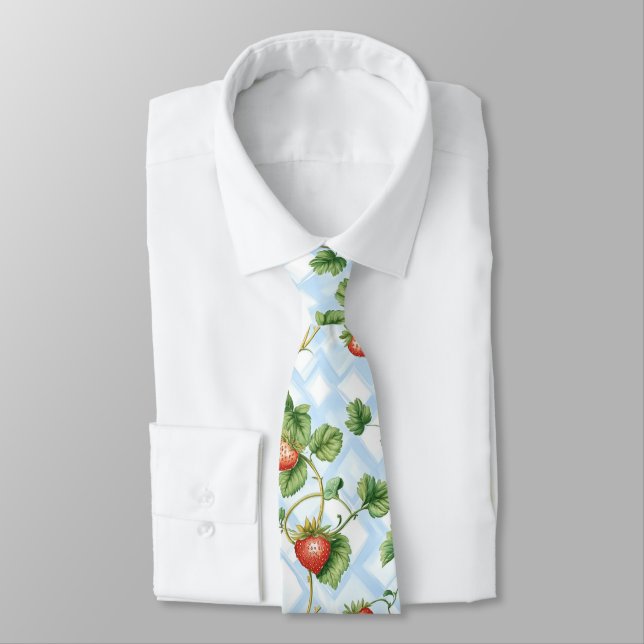 Charming Strawberry & Leaf Pattern – Vintage Tie (Tied)
