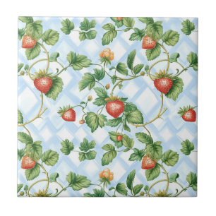 Charming Strawberry & Leaf Pattern – Vintage Tile