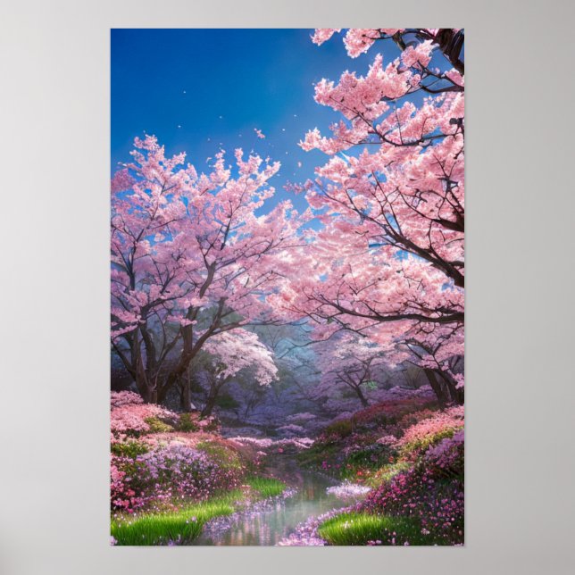 Charming Stream and Cherry Blossom Poster (Front)
