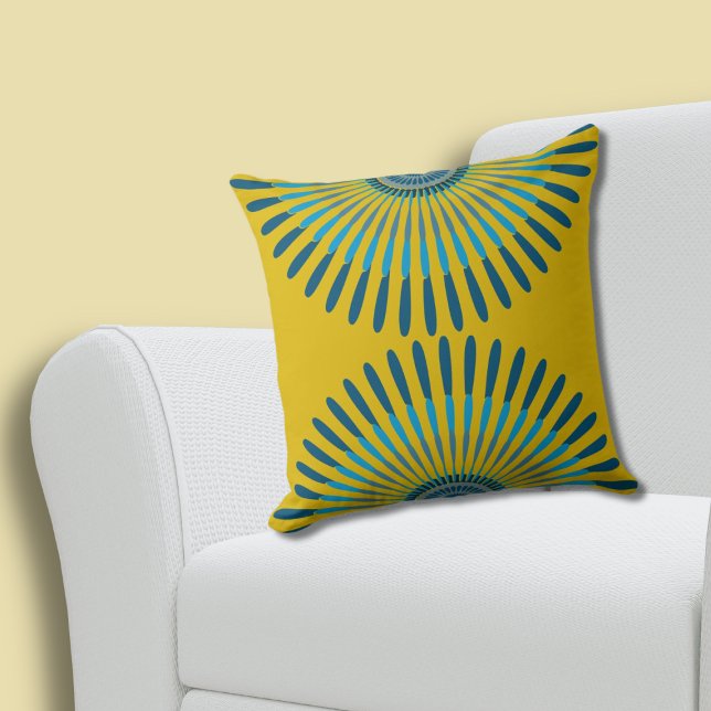 Charming Summer Yellow-Blue Feathery Star Pattern Cushion (Charming Summer Yellow-Blue Feathery Star Pattern Throw Pillow)