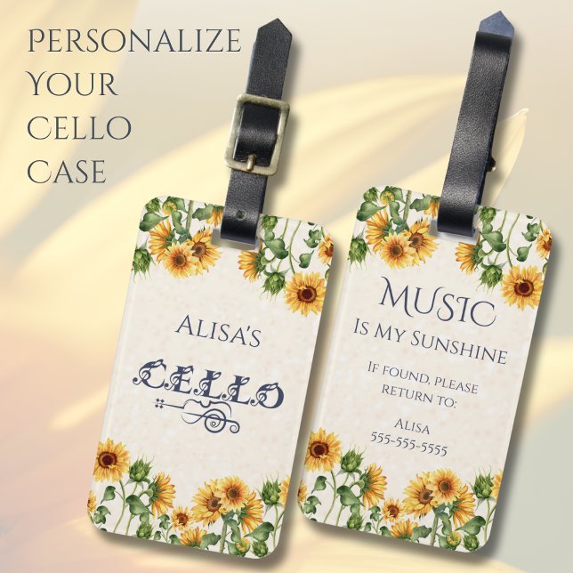 Charming Sunflower Cello Instrument Case Tag (Make a unique and personalized tag for your favorite cellist today!)
